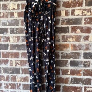 American Eagle Outfitters Floral Ankle Pants - Black, White, Orange